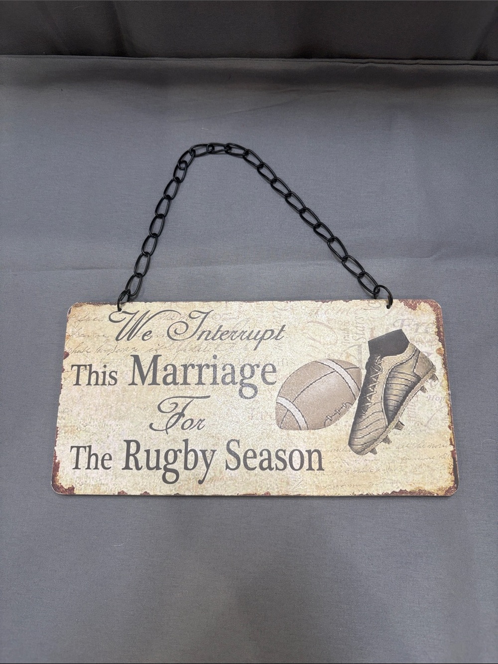 Rustic Rugby Marriage Season Hanging Sign - Neutral Tones